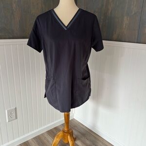 Healing hands purple label scrub top. Size Large. Slate gray color. 3 pockets.